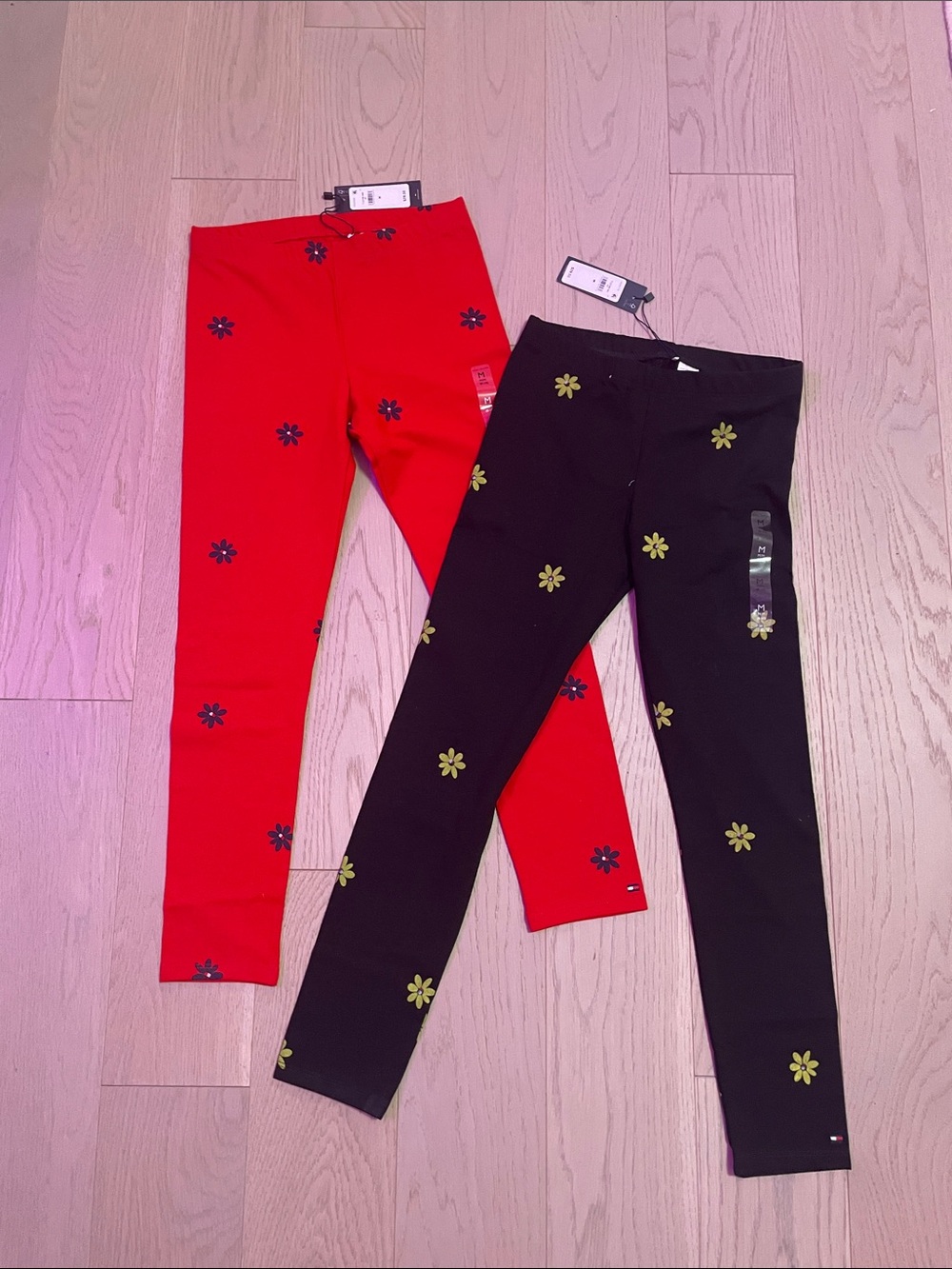 Tommy Hilfiger Girls' Floral Logo Leggings - Red & Black